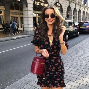 ZARA Floral Chiffon Dress Black Red